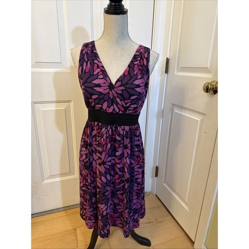 PURPLE FAUX WRAP DRESS Apt 9 Size M Women’s Floral Abstract Print Spandex Dress